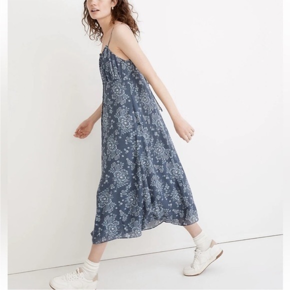 Madewell Blue and Button Front Midi Dress Size 0 - Picture 1 of 13